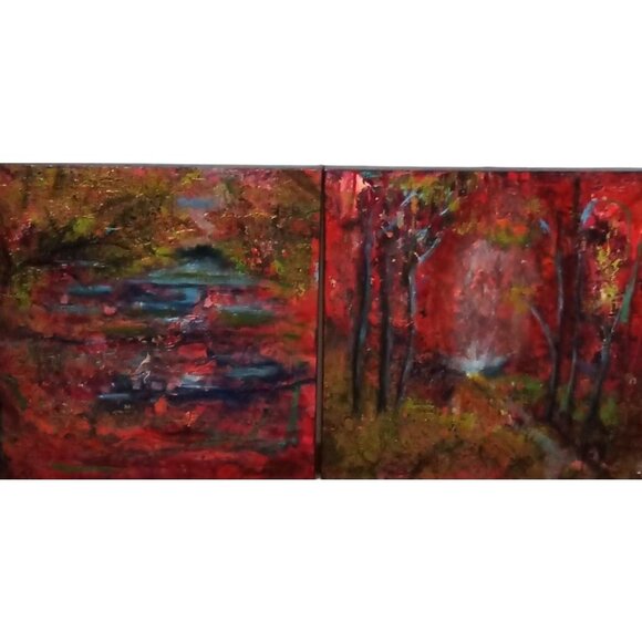 2 Panel Mixed Media Abstract Landscape 24x24 - Picture 5 of 7